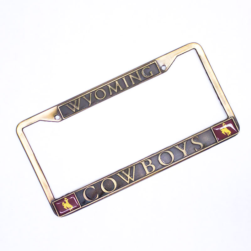 Wyoming Cowboys Antique Brass License Frame