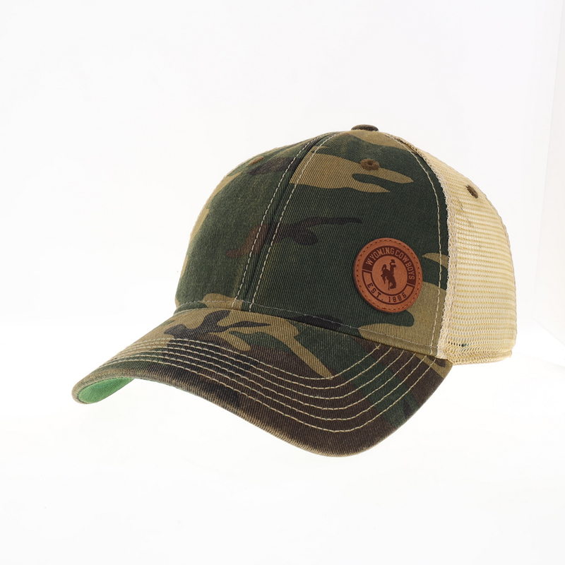 Wyoming Cowboys Leather Cow Tag Patch Camo Snapback Hat – That