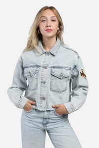 Hype and Vice® Wyoming Script Gold Outline Jean Jacket