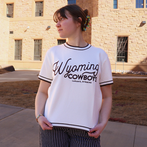 Gameday Social® Script Wyoming Cowboys Short Sleeve Sweater